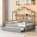 Kids Favorite Wooden Full Size House Bed with Shelf Kids Bed with Twin Size Trundle, Gray