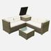 4-piece Outdoor Rattan Sectional Sofa Patio Furniture Set All-weather Wicker Upholstered Couch with Storage Box & Coffee Table