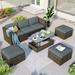 5 Piece Patio Furniture Sets PE Rattan Wicker Sectional Sofa Sets with Adustable Backrest, Cushions and Lift Top Coffee Table