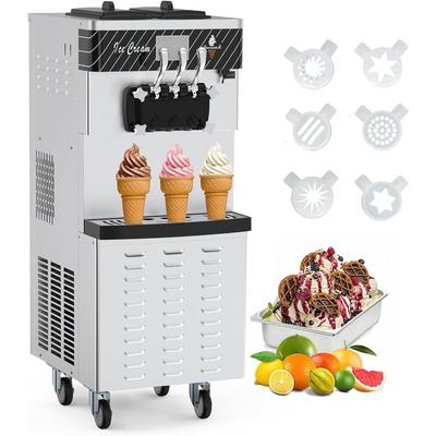 3 Flavor Soft Serve Ice Cream Yogurt Machine, 5.8-8Gal/H Yield， 2*7L Hoppers & 2*1.8L Cylinders