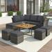 Patio Furniture Set, 10 Piece Outdoor Conversation Set, CoffeeTable with Ottomans, Solid wood coffee table
