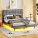 Full Size Velvet Upholstered Platform Bed With LED Frame,Button-tufted Design Headboard
