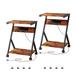 Set of 2 C Shaped End Table with Charging Station Couch Side Table Printer Stand, nightstand Metal Frame with Rolling Casters