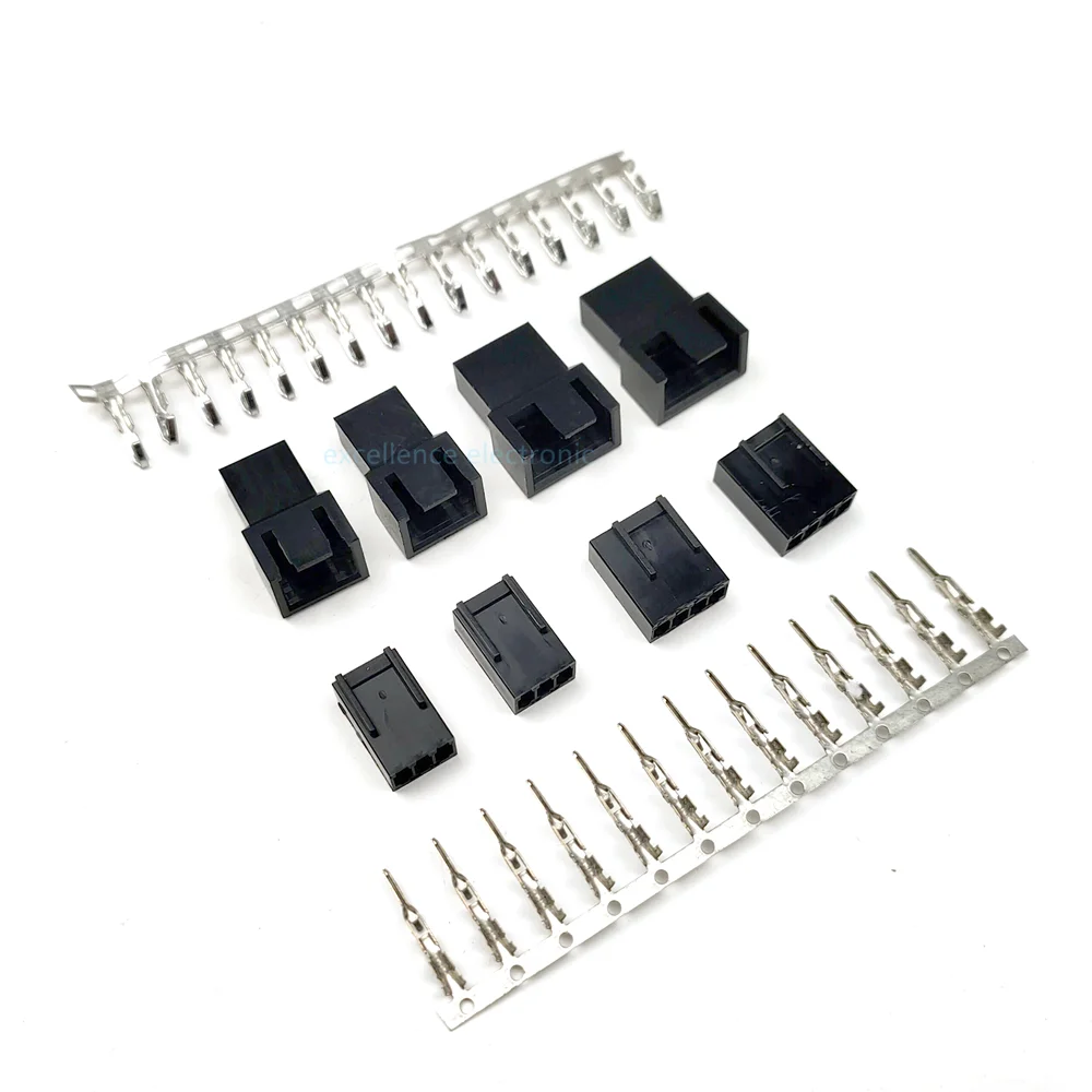 10 Sets 2540 3 + 1P KF2510 3P Männlich Weiblich Gehäuse Stecker Schwarz mit Metall Terminal Pins 4pin 2,54mm Pitch Image