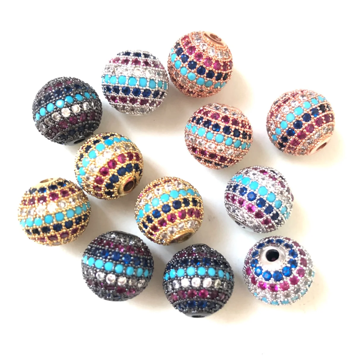 10 stücke 12mm Multicolor Disco Ball Distanzscheiben-korne für Frauen Armband, Der Natürliche Stein Gepflasterte Gold-Überzogene Messing schmuck Großhandel
