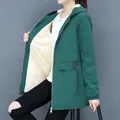 Manteau mi-long en coton et laine d'agneau pour femme haut à capuche style coréen optique garde