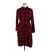 Lane Bryant Casual Dress - Shirtdress Collared Long sleeves: Red Plaid Dresses - Women's Size 16 Plus