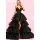 Jessica-Robe de Bal Noire à Paillettes en Tulle Couche Haute et Basse Éducative pour Occasions