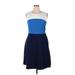 Lands' End Casual Dress - A-Line: Blue Color Block Dresses - Women's Size 16