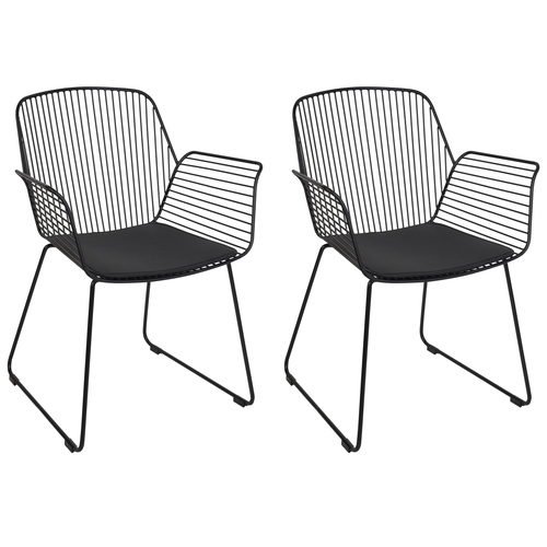 Metallstuhl 2er Set Schwarz aus Stahl mit Kunstleder Sitz Glamour Stil Modern für Küche Esszimmer Essbereich