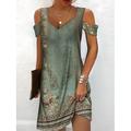 Damen Midikleid Sweatkleid Sommerkleid Etuikleid Kleid drucken Böhmen Aktiv Modisch Outdoor Urlaub Party Regular Fit Blumen Stammes Kurzarm Schatz Ausschnitt Grün Sommer Frühling