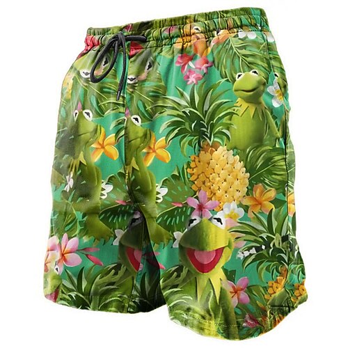 Herren Flamingo Kokospalme Blumendruck Badehosen Badeshorts Boardshorts Mittlere Taille Mode Streetwear Designer Lässig Täglich Ferien Tasche Kordelzug Elastischer Bund Designer Bekleidung Image