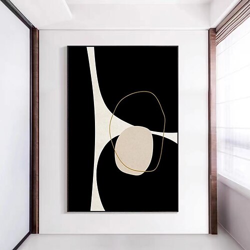 Schwarz-Weiß-Minimalismus-Wandkunst-Leinwanddekoration, handgefertigtes abstraktes Ölgemälde, Wohnzimmer-Schlafzimmer-Dekoration (kein Rahmen) Image