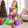 Nouvel an FILLE 3D Feux d'artifice Robe manche longue 3D effet Automne Hiver Sport Loisir du quotidien Vacances Le style mignon Décontractées Magnifique Enfants 3-12 ans Robe casual Robe Trapèze Au