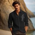 Homme Coton Lin Chemise Chemise Lin Foi Imprimer manche longue Revers Noir, Blanche, Gris foncé Chemise Extérieur du quotidien Vacances