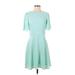 Shoshanna Casual Dress - Fit & Flare: Teal Solid Dresses - Women's Size 4