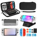 Carrying Case for Nintendo Switch OLED 2021 16-in-1 Accessories Bundle Protective Case Bag with 20 Game Card Slots Protective Case Cover Screen Protector Stylus Pen Earphone Black