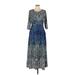 R&B Collection Casual Dress: Blue Baroque Print Dresses - Women's Size Large