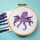 Octopus Cross Stitch Kit With Hoop - Counted Cross Stitch Kit for Beginners - Sea Life Needlepoint Kit - Purple Octopus Embroidery Kit