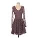 Altar'd State Cocktail Dress - Fit & Flare: Burgundy Damask Dresses - Women's Size Small