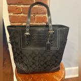 Coach Bags | Coach Black Signature Jacquard Leather Trim Tote Handbag Bag Purse Tote | Color: Black | Size: Os