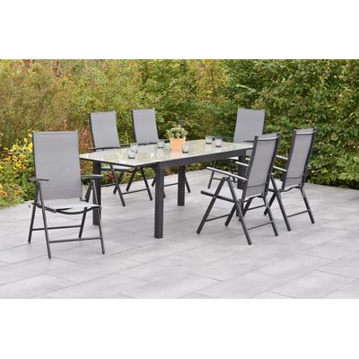 Garten-Essgruppe MERXX "»Amalfi«", grau (grau, grau, graphit), Aluminium, Polyester, Sitzmöbel-Sets, Ausziehtisch: LxB: 200-300 x 110 cm Image