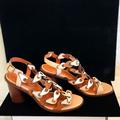 Coach Shoes | Coach Leather Sandals Mid Heel Sandal With Coach Link | Color: Brown/Tan | Size: 7