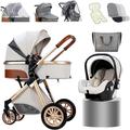 3 in 1 Baby Stroller Travel Systems Bassinet Stroller for Foldable Baby Stroller with Easy Fold Stroller Footmuff Blanket Cooling Pad Rain Cover Backpack Mosquito Net A