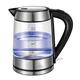 Fast And Quiet Electric Kettle,Eco Glass Electric Kettle, 1.7L Cordless Water Kettle With Blue LED Illuminated, Fast Boil Tea Water Kettle, With Auto Shut-Off And Boil (Black 16 * 12 * 23CM) Full moon