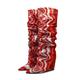 10.5Cm Fold Over Knee High Boots for Women Pointed Wedge Heel Knee Boot Wedge Heel Boot,Red,44