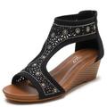WOFANLULY Women's Wedge Sandals, Comfortable Open Toe Hollow Out Shoes for Party Wedding and Fashion Dress(Black, Size 5.5)