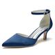 ZhiQin Women Pointed Toe Bridal Wedding Shoes Pumps Satin High Heel Prom Shoes,Dark Blue,8 UK