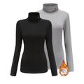 SSLR 2 Pack Thermal Shirts for Women Long Sleeve Shirts Turtleneck Fleece Base Layer Winter Slim Mock Neck, Black and Grey, Large