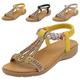 RZYW Women Wide Fit Leather Slip-on Ladies Sandals Soft Leather Insole with Touch-Fasten Strap Summer Wedge Slippers Moccasin Sandals Summer Wedge Slippers Moccasin Sandals,Yellow,38/240mm