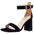 COMJUY Women's Block Chunky Heels Sandals Square Open Toe Ankle Strap Party Dress Pump Shoes Strappy Buckle Heeled Sandal with 3 Inches Tall Thick Heel Design, 803/Black, 9.5