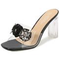 NEOFEN Women Flowers High Heels Mules Sandals Square Toe Slip on Dress Bridal Wedding Sandals (Color : Black, Size : 7 UK)