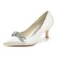 ZhiQin Women Pointed Toe with Rhinestone Slip on Bridal Silk Wedding Shoes Satin Pumps High Heel Prom Shoes,Ivory,8 UK