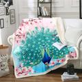 Homewish Peacock Blanket Aesthetic Feather Wild Animal Throw Blanket 60"x80",Cherry Blossom Fleece Blanket Gradient Blue Pink Japan Floral Bed Blanket,Japanese Flowers Cute Bed Chair Sofa Decor