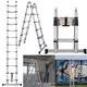 A Frame Telescopic Ladder 3.8M/12.5FT Aluminium Extension Ladder with Stabilizer Bar, Multi Purpose Extendable Loft Ladder Portable Folding Ladder, 12 Steps Adjustable Height Collapsible Roof Ladder