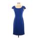 Tahari by ASL Casual Dress - Sheath Scoop Neck Sleeveless: Blue Solid Dresses - Women's Size 2
