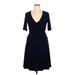 Leona Edmiston Casual Dress - Fit & Flare V-Neck Short sleeves: Blue Dresses - Women's Size 14