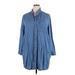 Gap Outlet Casual Dress - Shirtdress Collared Long sleeves: Blue Dresses - Women's Size 2X-Large