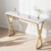 63"White Bar Height Dining Table Wood Breakfast Pub Table w/ Gold Base