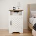 Farmhouse Nightstand Side Table,Tall Bedside Table with Electrical Outlets Charging Station - White & Oak