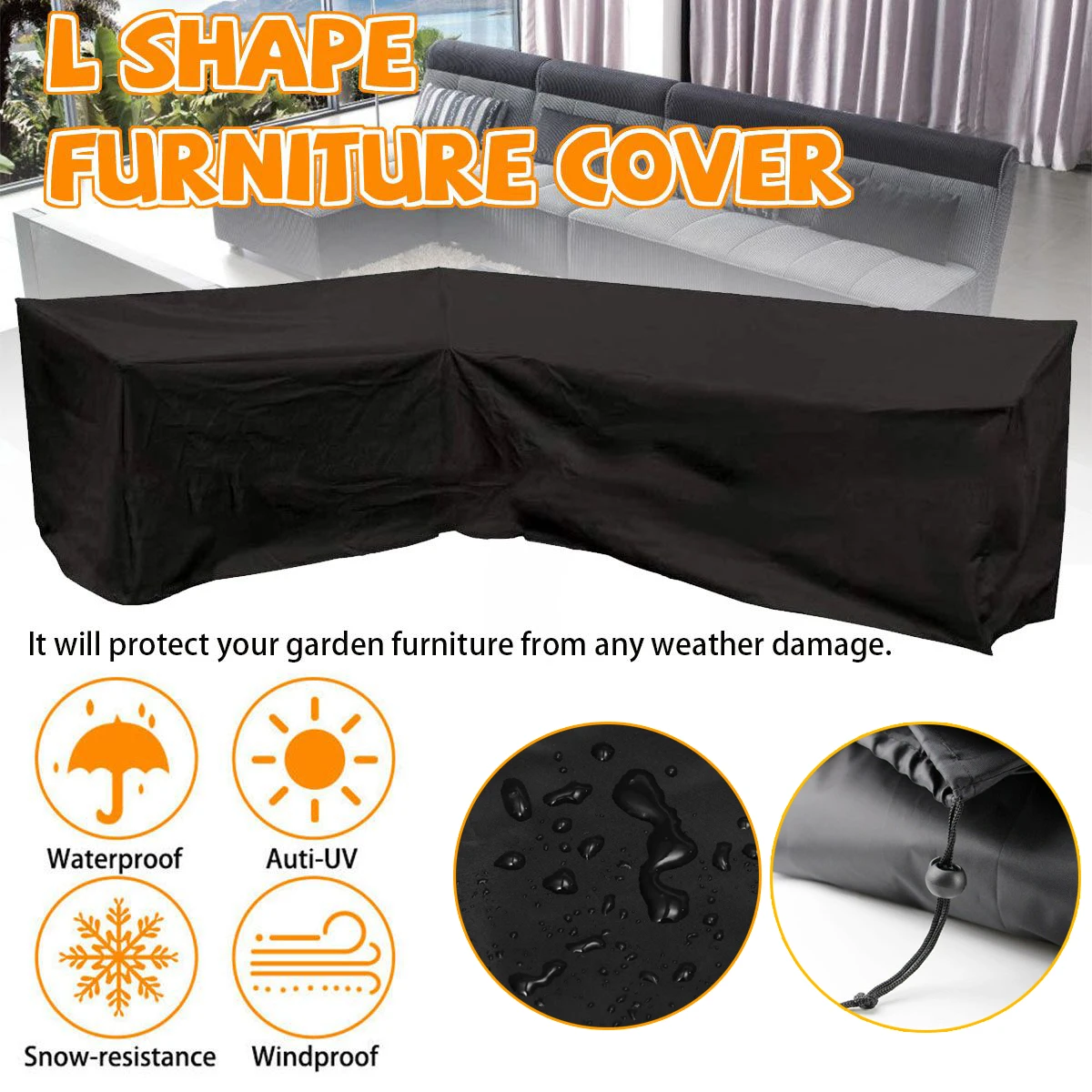 Housse de protection imperméable pour meubles de jardin, Patio extérieur, en forme de L, anti-poussière, pour Table, chaise, canapé, pluie, neige, résistante à la moisissure