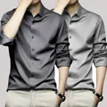 Chemise grise pour hommes manches longues non repassage robe d'affaires robe de travail coupe