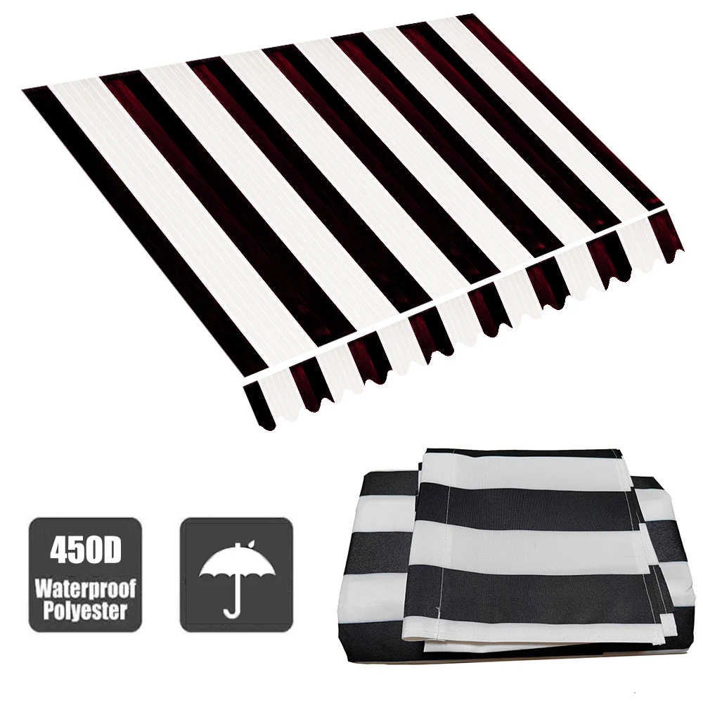 Weiße + schwarze Streifen, Teleskop-Überdachung, Ersatztuch, Polystoff, Outdoor-Markise, wasserdichtes Material, Ladenbanner, UV-Block Image