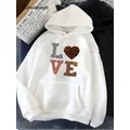 Hirsionsan-Sweat-shirt imprimé lettre d'amour pour femme sweats à capuche chauds doux