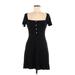 Forever 21 Casual Dress - Fit & Flare Square Short sleeves: Black Solid Dresses - New - Women's Size Medium