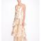 Marchesa Notte One Shoulder Asymmetrical Tiered Gown - Champagne - Brown